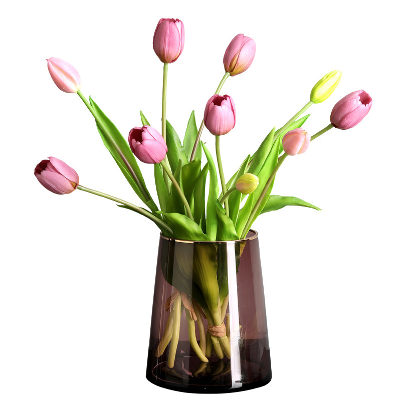 Nordic Color Transparent Gold-rimmed Glass Vase Ornaments Light Luxury Living Room Dining Table Flower Arrangement Home Decoration - 5