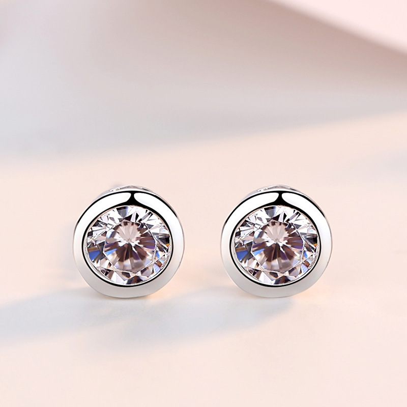 Damilla S925 sterling silver ear, Korean version of the round single diamond zircon couple earrings female spot direct mix batch hair