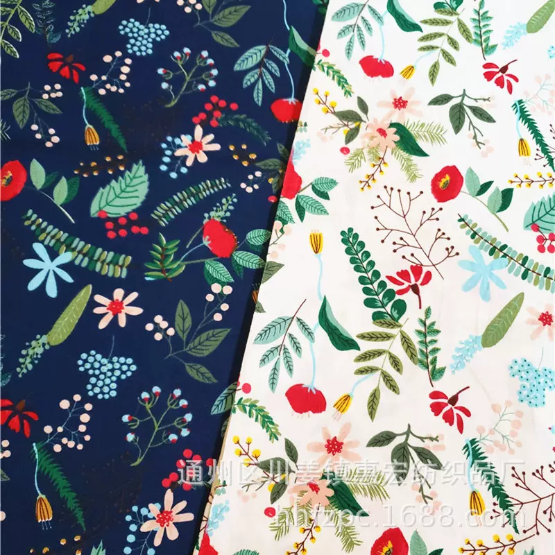 厂家直销深色树叶小花斜纹印花布 桌布箱包 围裙手工DIYA纯棉布料