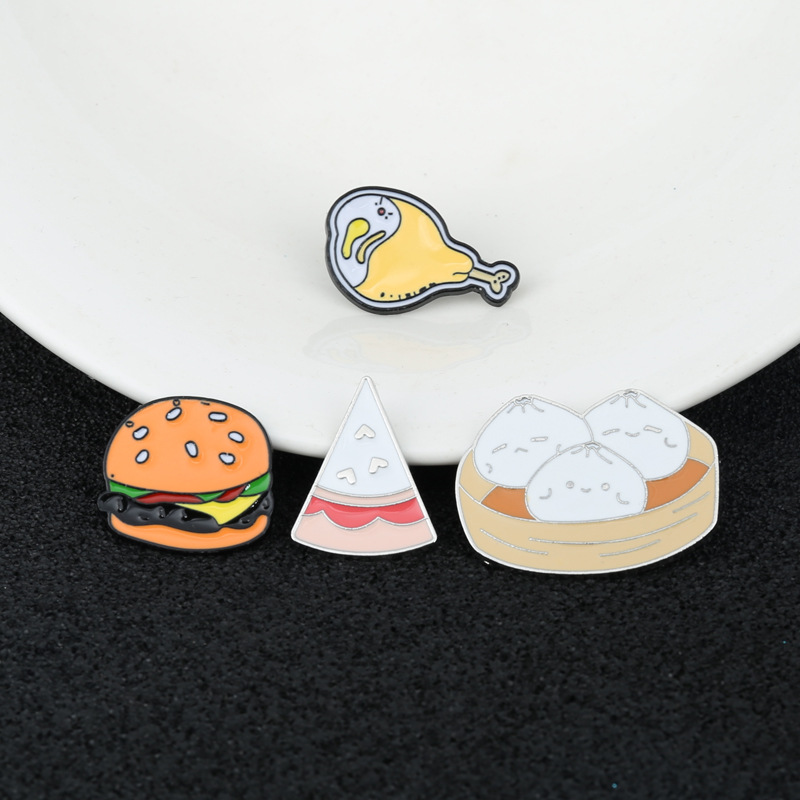 Fashion Cartoon Pizza Hamburger Bun Chicken Leg Collar Pin Badge display picture 3