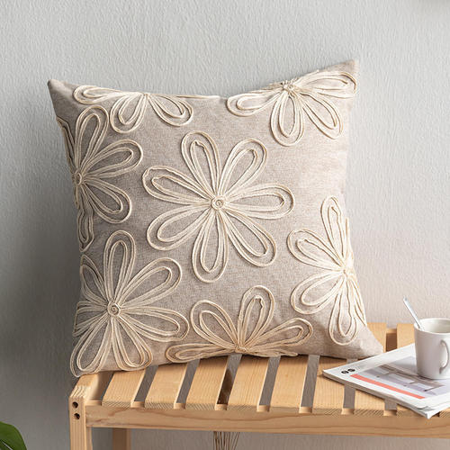 New Chinese Style Throw Pillow Sample Room Throw Pillow Sofa Cushion Waist Pillow 3D Embroidered Solid Color Linen Backrest