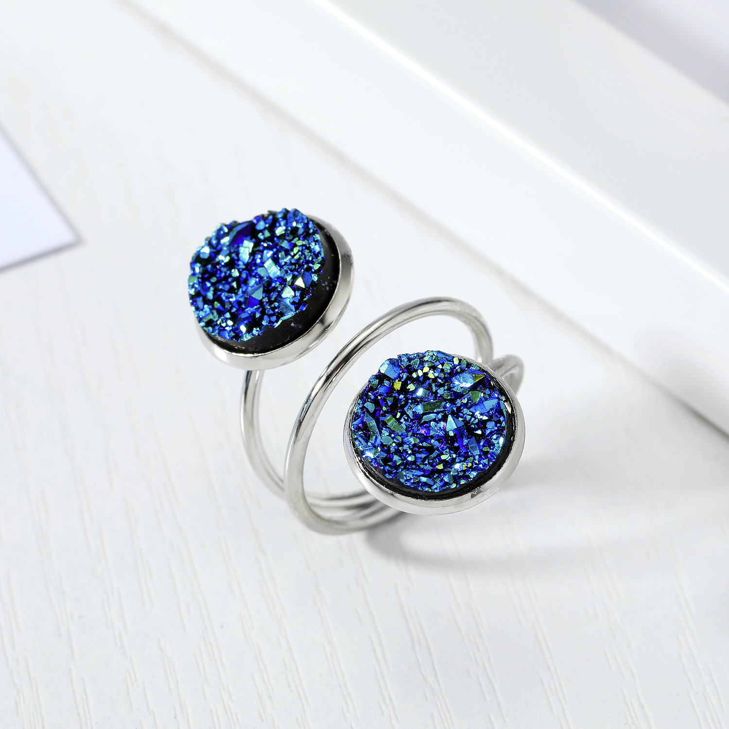 New Fashion Imitation Natural Stone Ring Resin Adjustable Ring Wholesale display picture 2