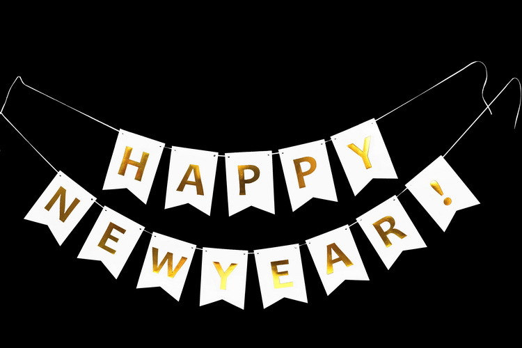 Feliz Año Nuevo decoración del partido diseño tire flor Feliz Año Nuevo dorado carta cola de pez tire bandera