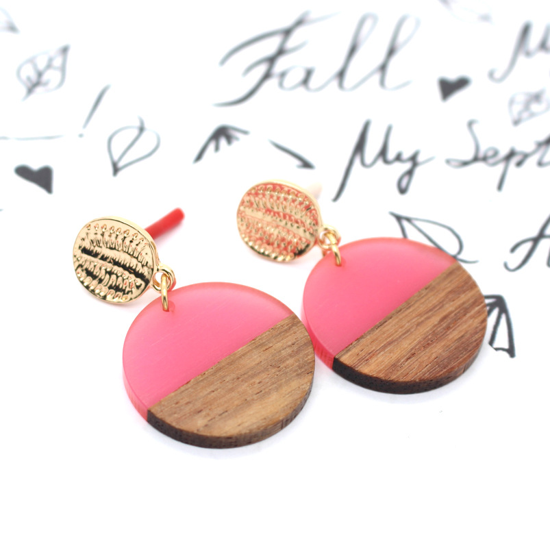 Fashion Jewelry Original Simple Earrings Resin Wood Stitching Earrings Wholesale Nihaojewelry display picture 1