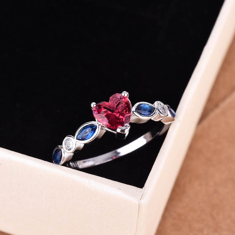 Inlay Design Fashion Heart Shape Copper Inlay Birthstone Rings 1 Piece