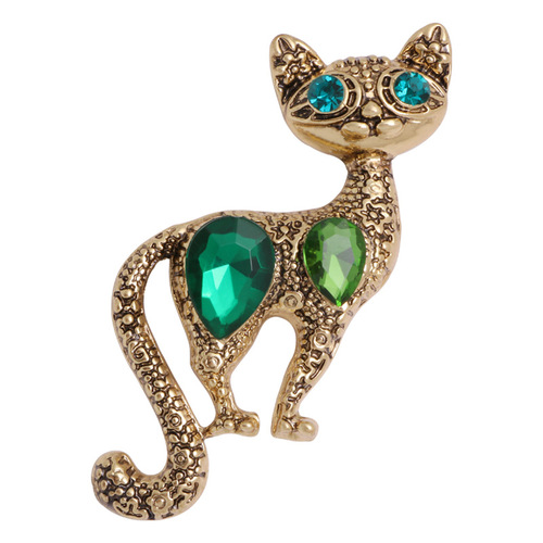 New retro simple personalized animal series brooch, fashionable European and American electroplated antique gold versatile kitten corsage