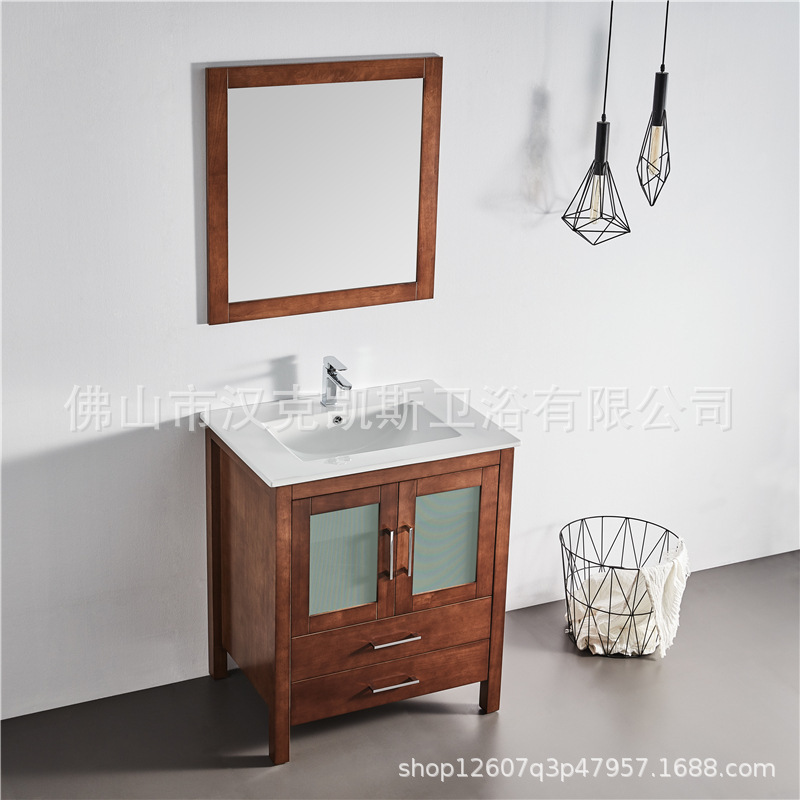 Modern Simple Floor Bathroom Cabinet Intelligent Mirror Cabinet Combination Washstand Toilet Wash Basin Solid Wood Bathroom Cabinet