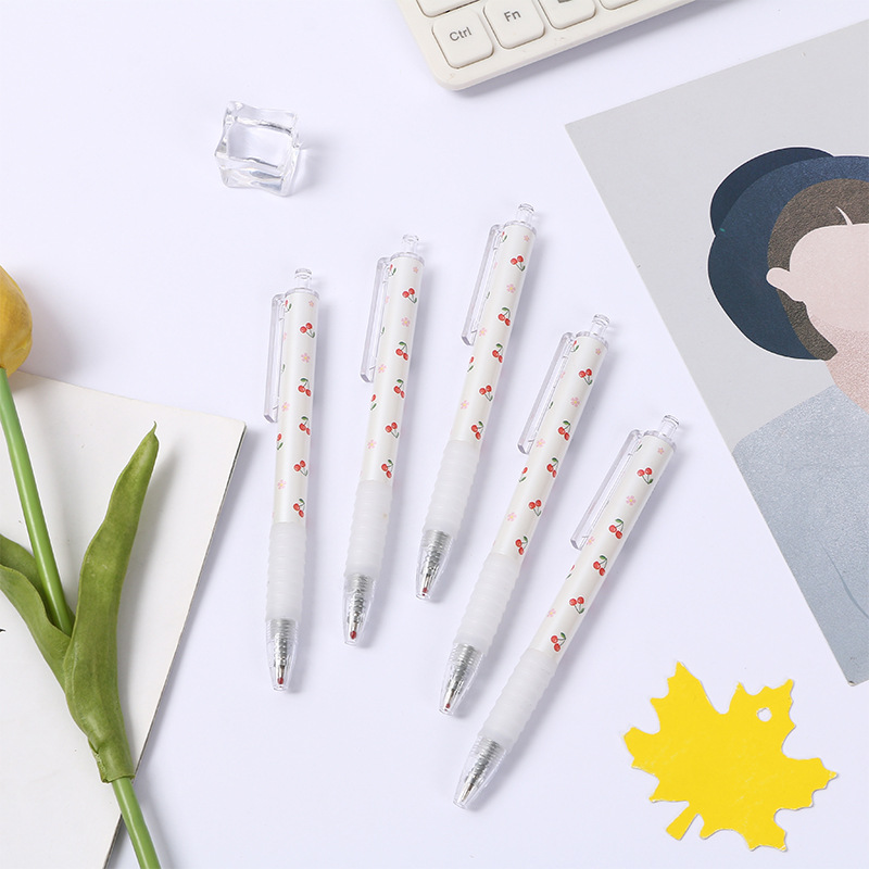 可愛少女櫻桃按動大容量碳素筆子彈頭中性筆按動筆學生辦公中性筆