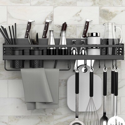 Punch holes kitchen Kitchenware Shelf Space aluminum black Tool carrier guardrail multi-function Storage pylons