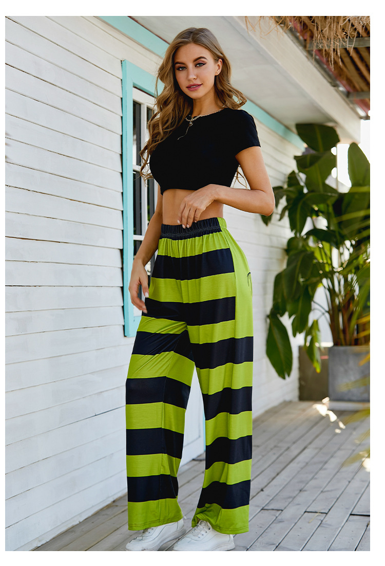 Loose cartoon printed striped wide-leg pants  NSXS35299