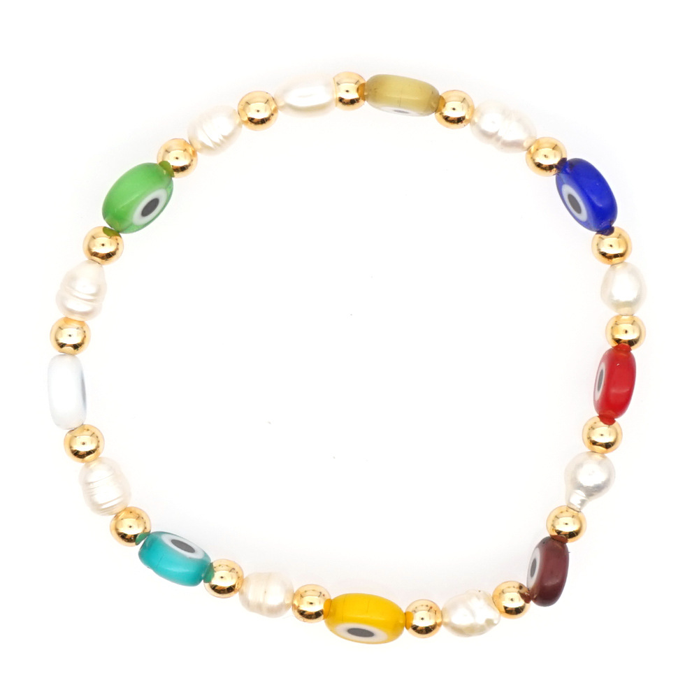 New Simple Baroque Pearl Glazed Evil Eye Ethnic Style Gold Bead Bracelet For Women Wholesale display picture 12