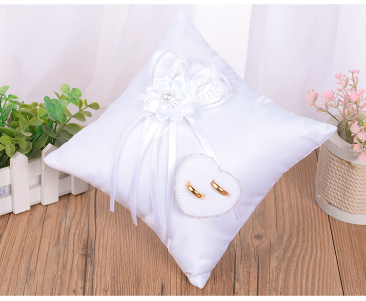 New creative white wedding ring pillows, camellia accessories, square ring boxes, bride and groom ring holders, wholesale wedding supplies detail image 8