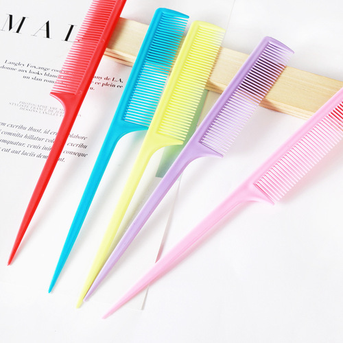 Factory direct selling bangs pick comb colorful plastic cosmetic comb long handle hair comb plastic pointed tail comb hairdressing comb