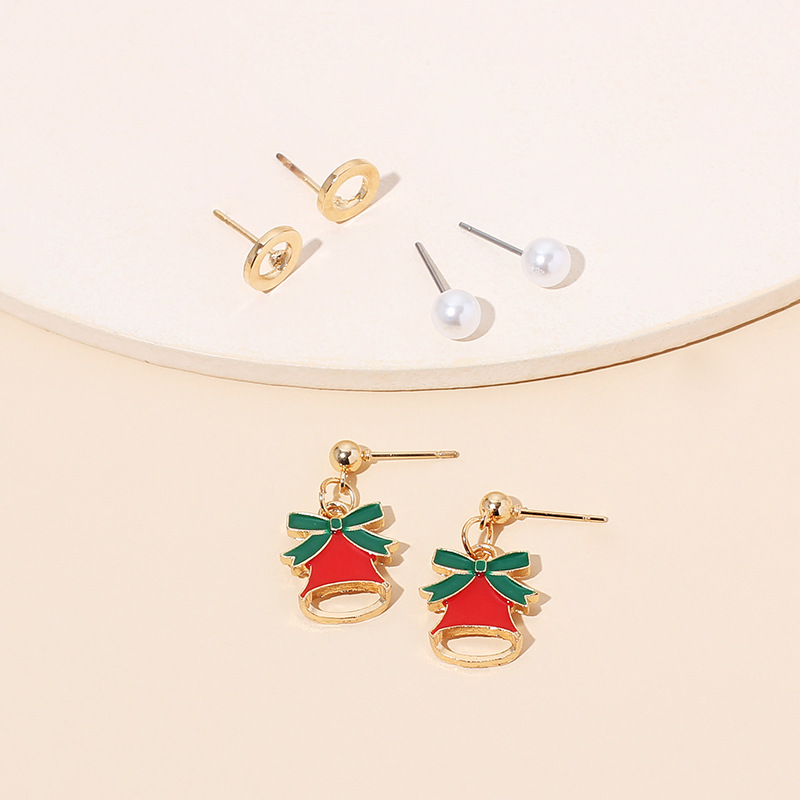 6g Weight Earrings Classification Wedding, Travel, Birthday, Festival Occasion Women'S Gender Cute Cartoon Zircon Christmas Pearl Earrings Set 7
