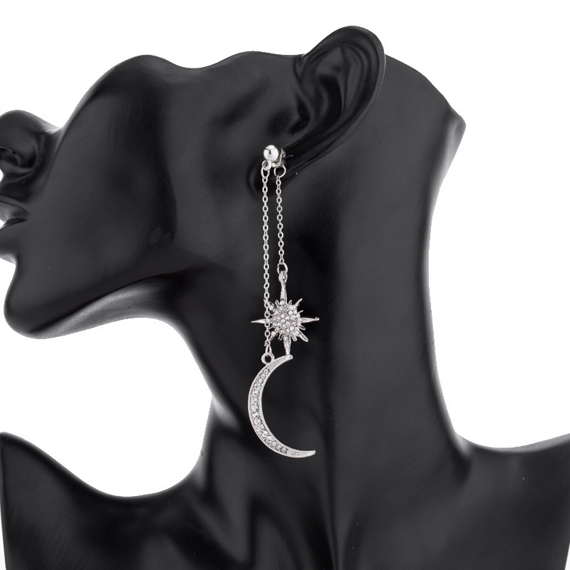 Women'S Gender Plating, Chain, Inlay Design 1 Pair Ig Style Star Moon Plating Chain Inlay Alloy Rhinestones Drop Earrings