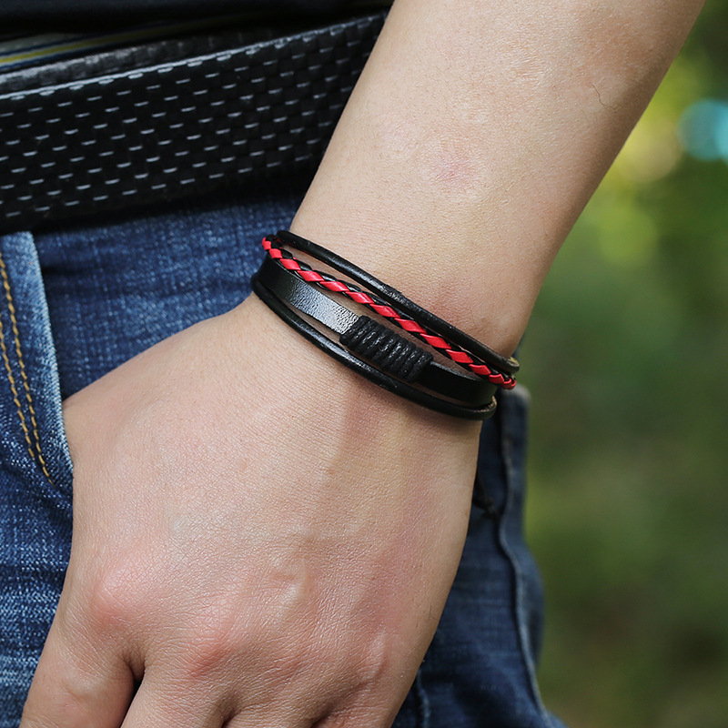 Hand-woven vintage cowhide adjustable men and women student bracelet nihaojewelry