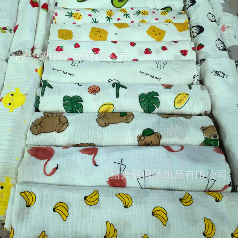 全棉水洗绉布双层棉卡通印花纱布纯棉母婴家居服睡衣女装面料-阿里巴巴