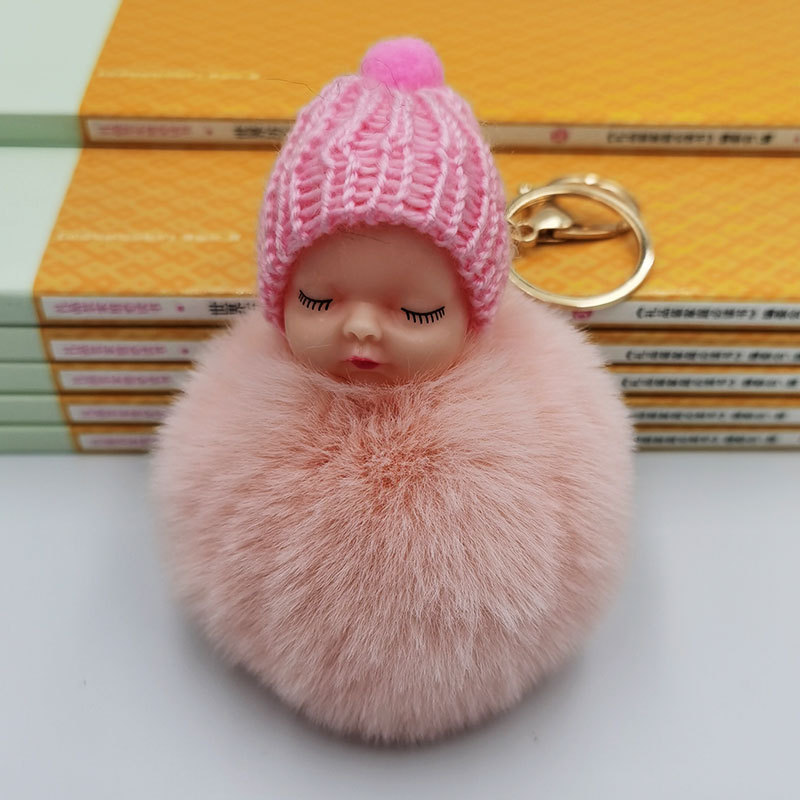 hotsale fashion new Cute sleeping doll fur ball keychain cute sleeping doll coin purse car key pendant wholesalepicture4