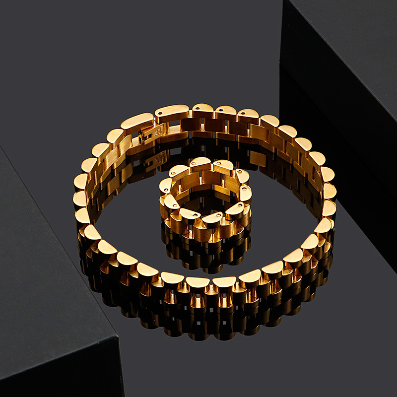 Titanium Steel 18K Gold Plated Simple Style Plating Geometric Rings Bracelets display picture 5