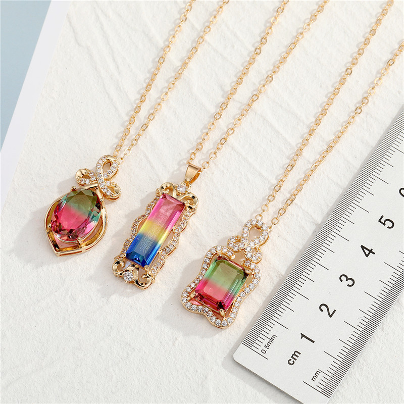 new rainbow color diamond imitation gem pendant necklace