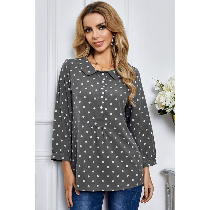 casual loose polka dot long sleeve shirt NSSA26046