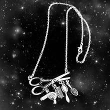 欧美新款洗剪吹项链电吹风机梳子剪刀吊坠理发师套装项链