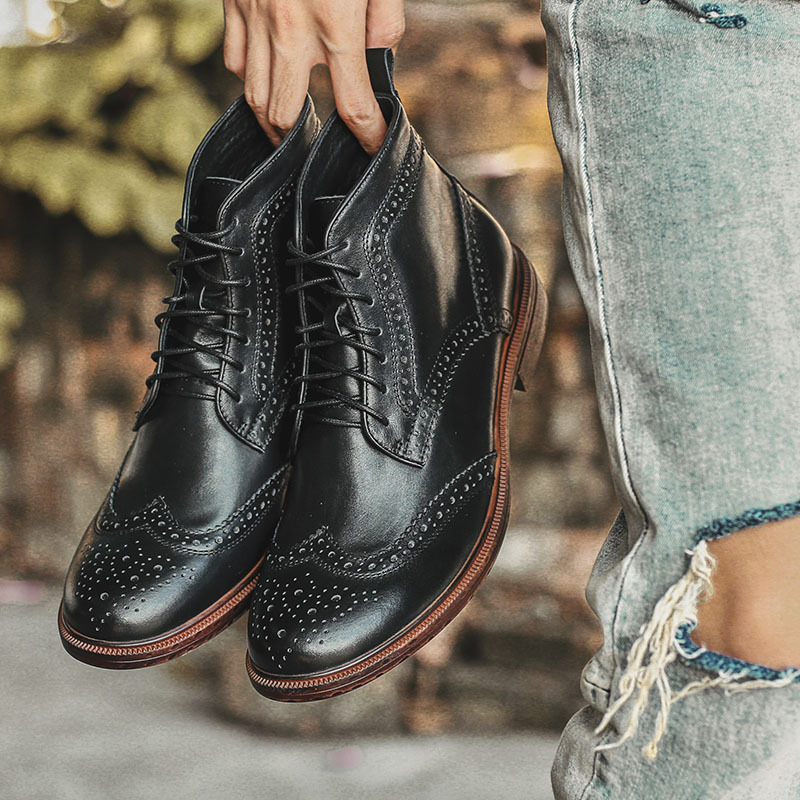 秋冬季新款男靴复古英伦风布洛克雕花靴真皮马丁靴潮流沙漠靴|ms
