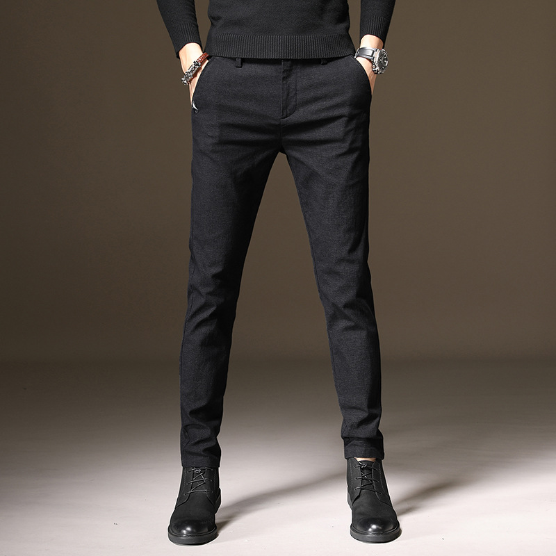 Men's trend elastic universal black trousers