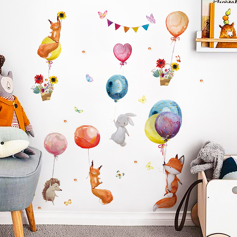 Cartoon Hand-painted Fox Balloon Wall Stickers Kindergarten Children's Room Study Room Decoration Stickers Removable display picture 3