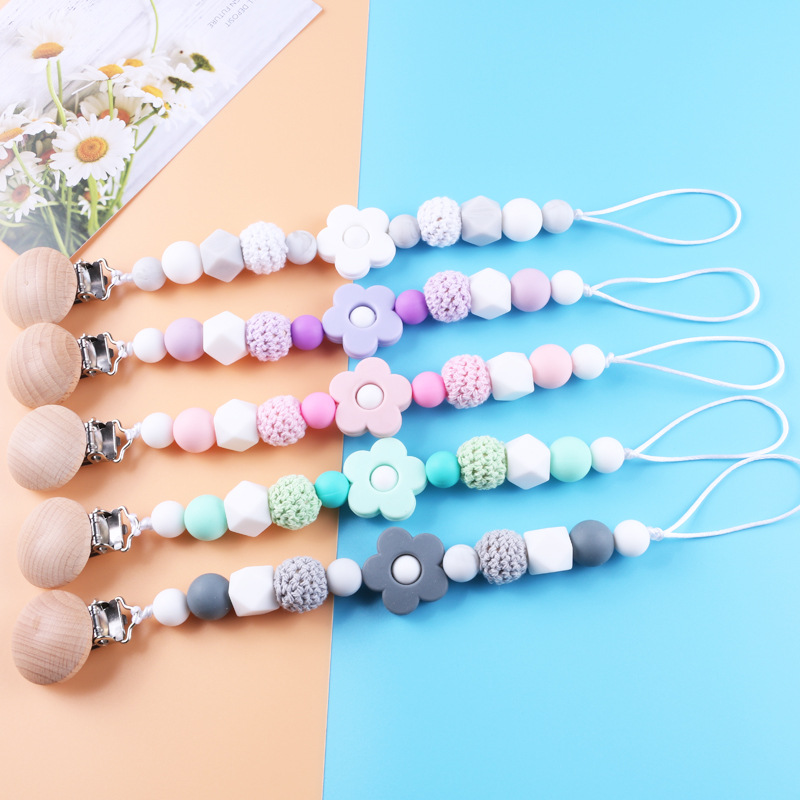 AliExpress baby soothing anti-drop chain silicone pacifier clip flower Beech clip pacifier chain baby supplies