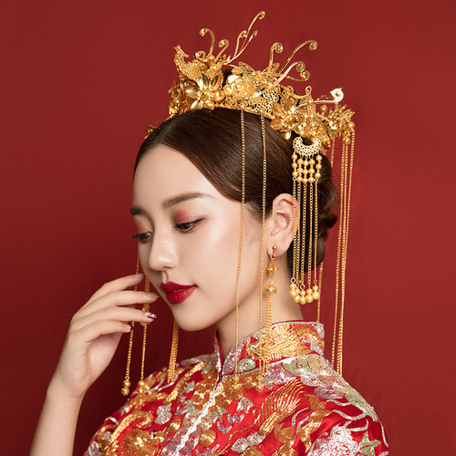 bride Xiuhe clothing headdress wedding Chinese he clothing hair accessories antique hair crown golden crown headdress ancient costume