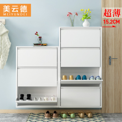 北歐輕奢門口翻鬥簡約超薄鞋櫃15cm家用門口大容量玄關櫃鐵皮金屬