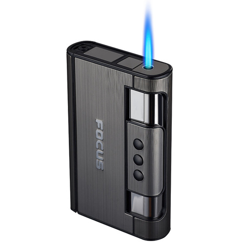 Focus 8-pack inflatable windproof lighter cigarette case with automatic ejection and personalized engraving