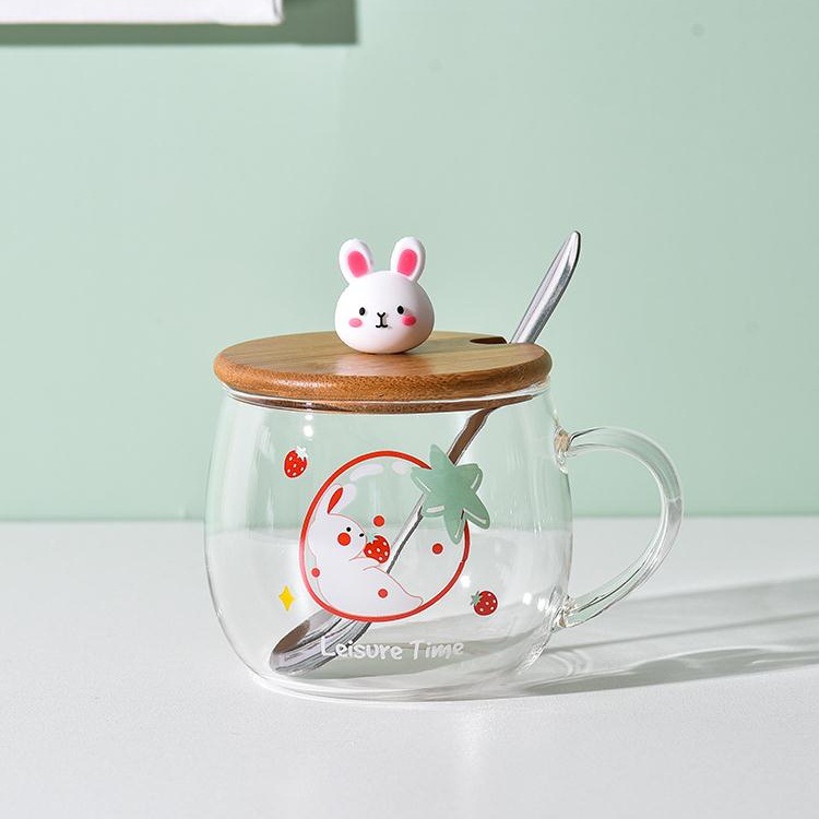 Taza creativa personalizada regalo de dibujos animados lindo conejo muñeca vidrio transparente resistente a altas temperaturas agua taza limón