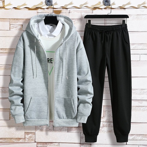 【Two-Piece Set】Factory Winter Fleece Zip-Up Hooded Sweatshirt Couple Youth Student Sports Suit