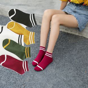 Socks for Women Spring and Summer New Preppy Style Thin Two-Bar Boat Socks Pure Cotton Sweat Absorbing Breathable Short Socks Fashionable Socks