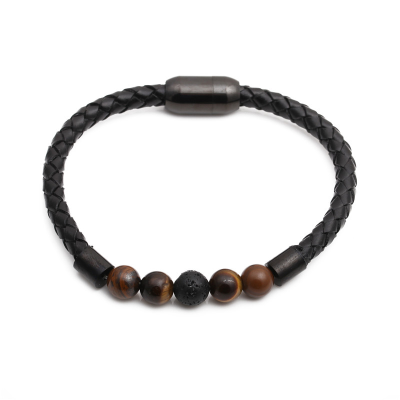 stainless steel magnetic buckle leather beaded bracelets