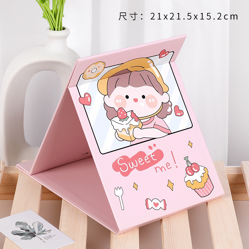 Korean Cartoon Folding Makeup Mirror Desktop Cute Girl Heart Mirror Portable Mirror Dormitory Dressing Mirror