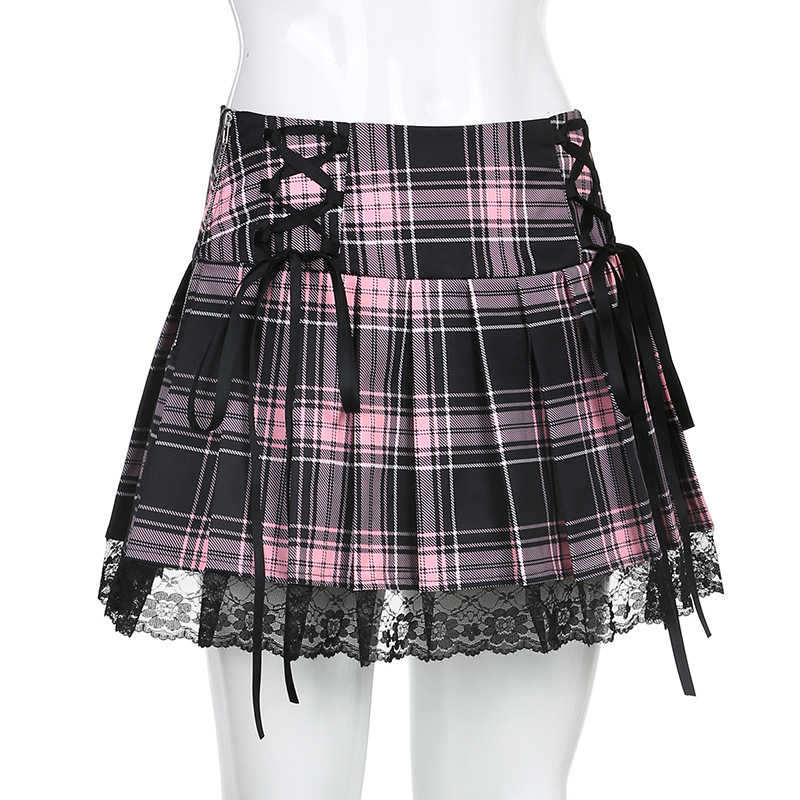 Lace Cross-Tie Pleated Skirt NSSSN75224