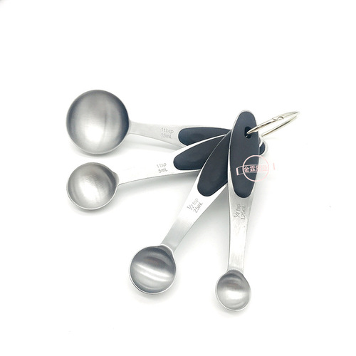 Stainless steel measuring spoon and measuring cup set, silicone handle with scale, 4-piece set, 8-piece measuring spoon set, baking tools