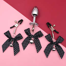 波点蝴蝶结成人情趣乳夹用品猫脸爱心项圈调教铃铛虐乳虐待