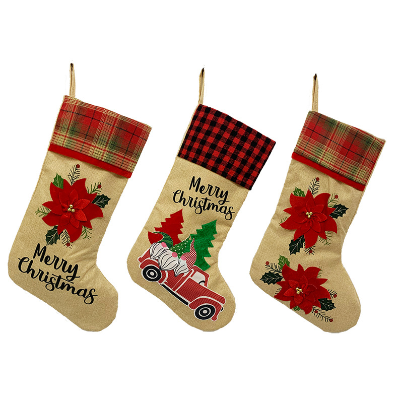 新款圣诞节装饰用品圣诞节礼物袋家居圣诞挂件大号麻布立体圣诞袜