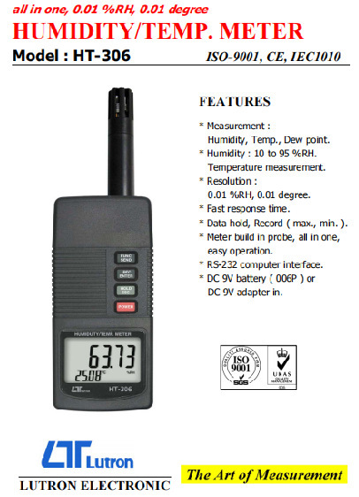台湾总代理路昌Lutron HT-306温湿度计 数字式温湿度计