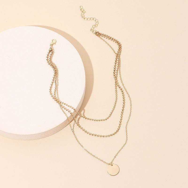 10g Weight Necklace Classification Wedding, Travel Occasion Women'S Gender Gold Color Hot-selling Fashion Small Round Smooth Multi-layer Necklace 2