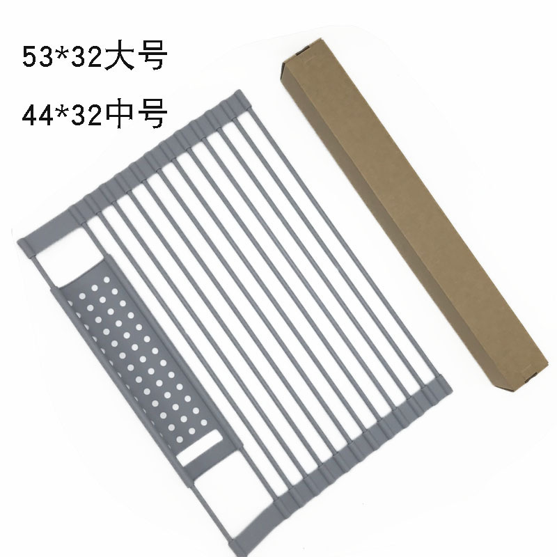 帶托卷簾折疊矽膠瀝水架 水槽碗碟瀝水架 餐具幹燥架廚房置物架