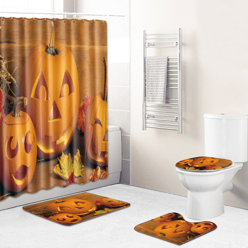 Factory spot Halloween bathroom four-piece shower curtain toilet mat bath towel tablecloth living room carpet a batch
