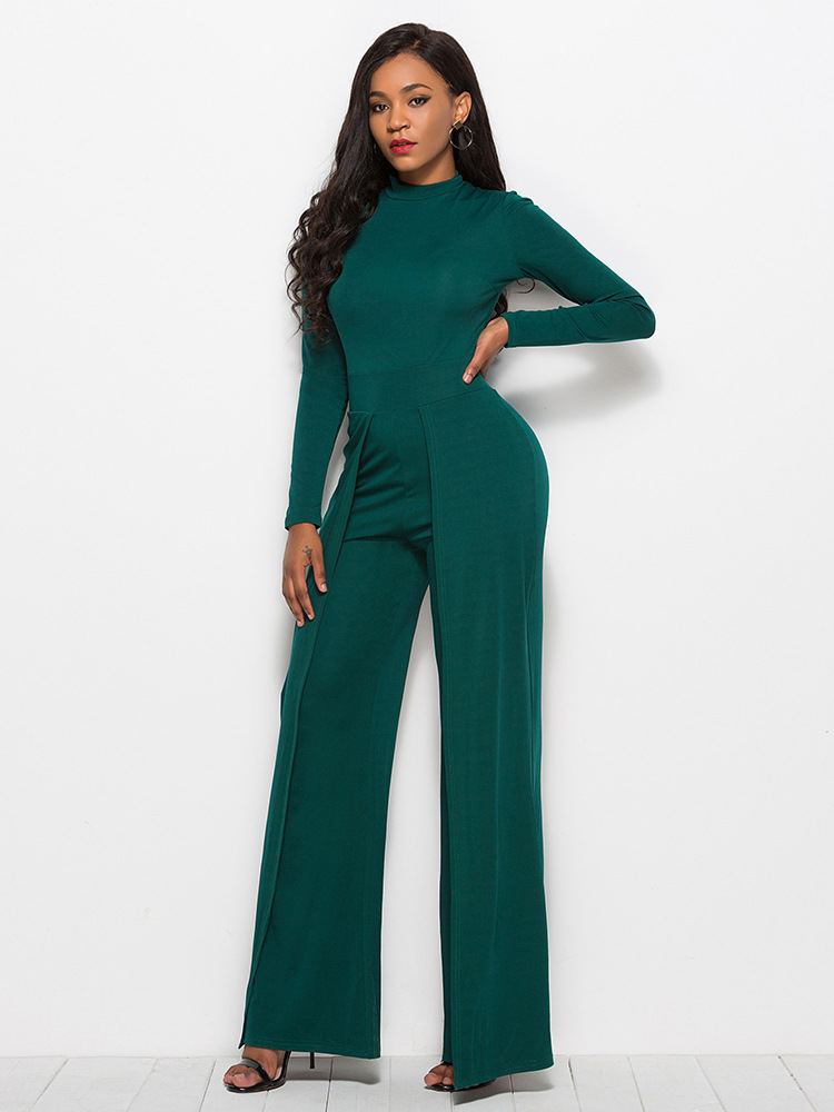 round neck long sleeve wide leg jumpsuit NSLM30303