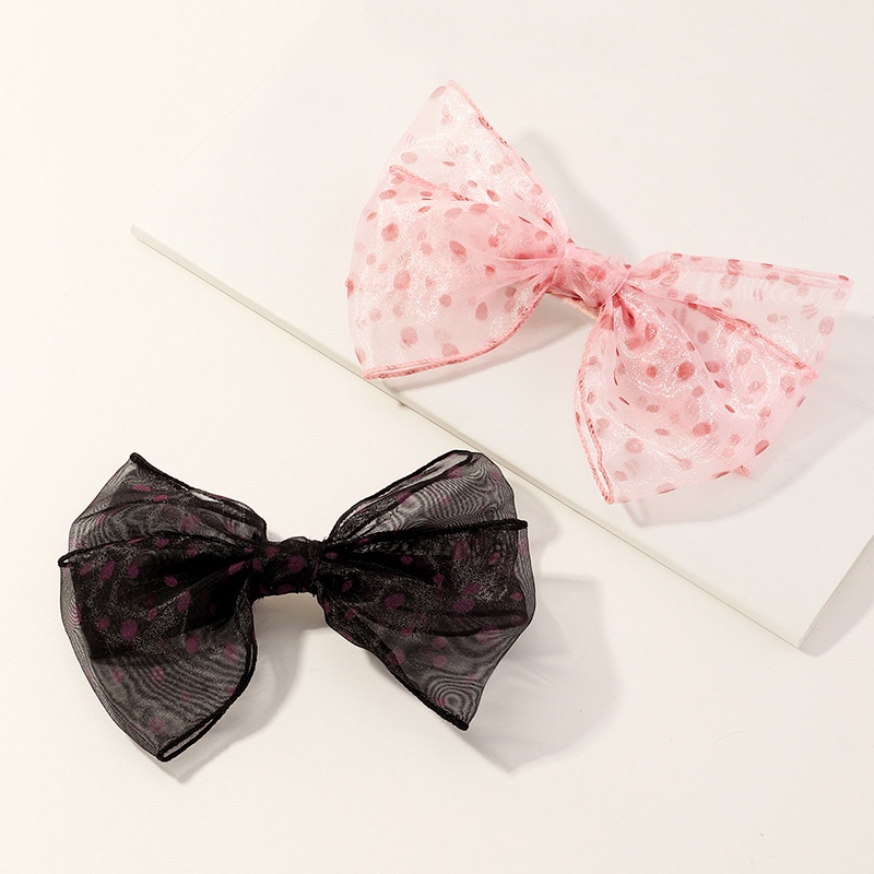 New Style Multicolor Spotted Mesh Ribbon Hairpin Bow All-match Style Hairpin Top Clip Wholesale display picture 9