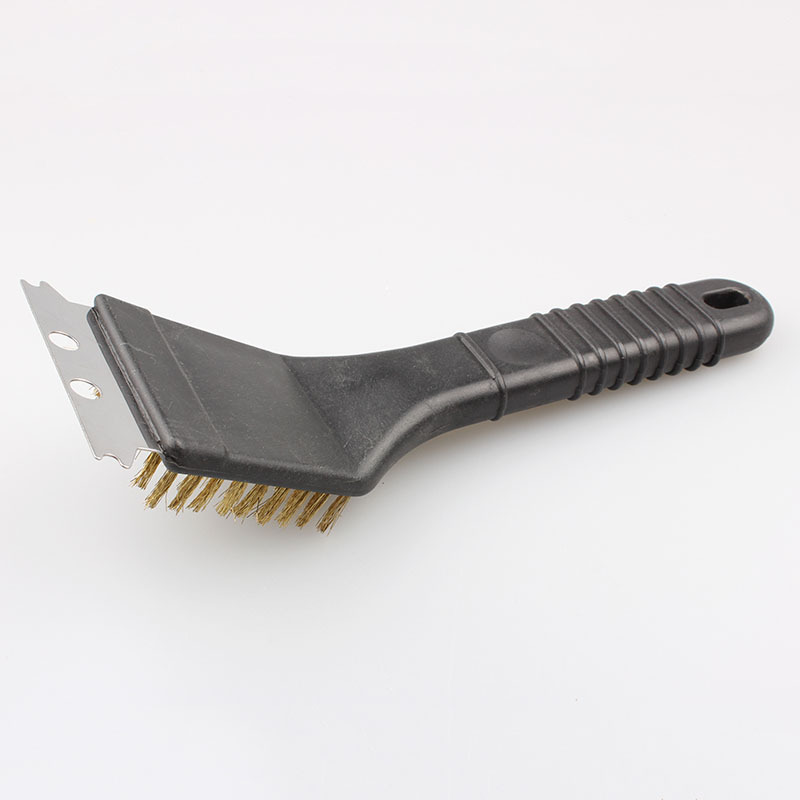 Fábrica directa barbacoa parrilla cepillo de limpieza mango redondo cepillo de alambre de cobre herramienta de barbacoa cepillo de alambre de acero 8 pulgadas 12 pulgadas barbacoa cepillo