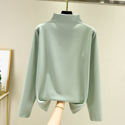 New Half High Neck Underwear Autumn and Winter Thickened Inner Wear Felted Double Face Velvet Long Sleeve Slimming Warm Top for Women 